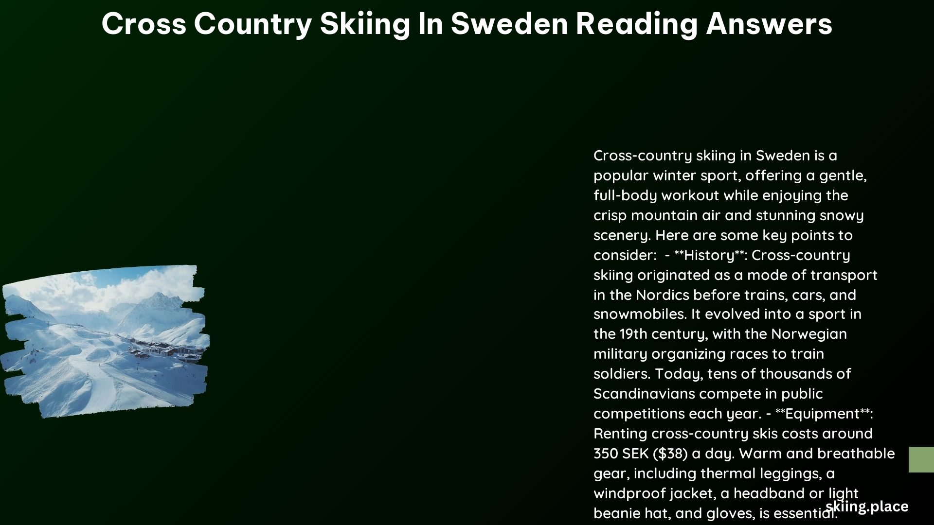 Cross Country Skiing in Sweden Reading Answers